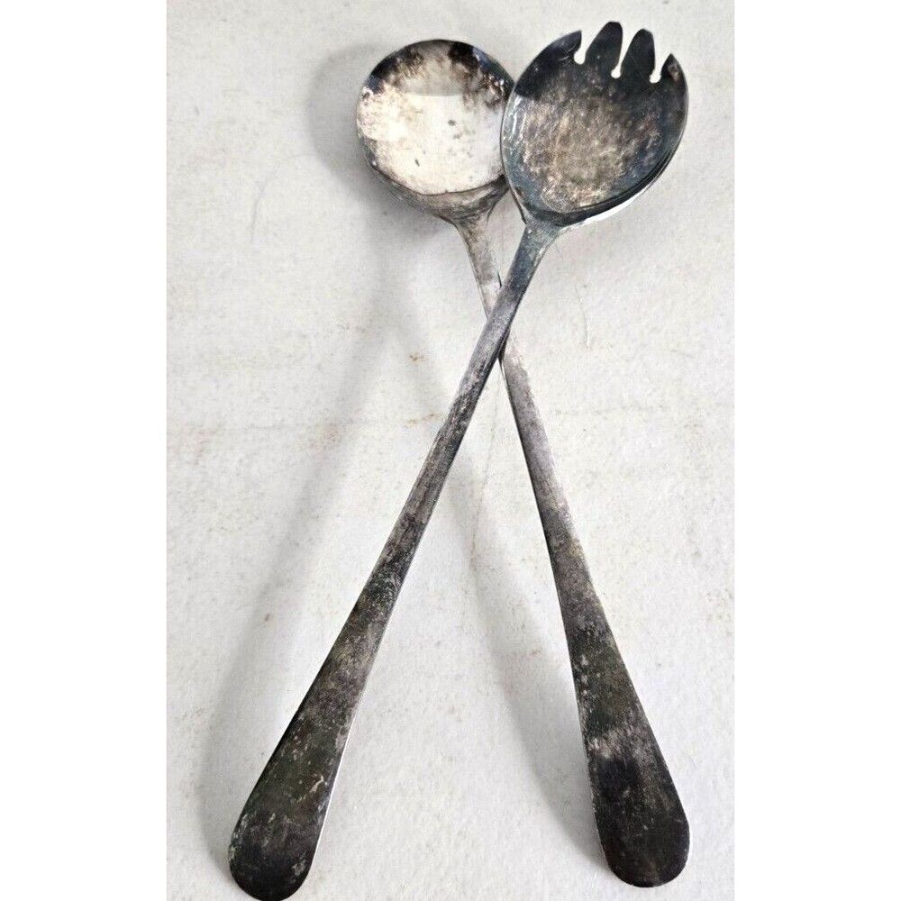 Sheffield England Silver Plated Serving Set, Salad Servers, Spoon & Fork